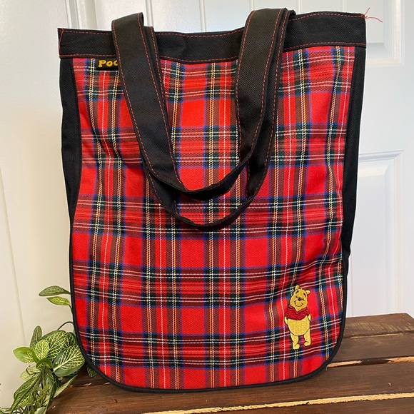 Like New!  Adorable Embroidered Winnie The Pooh Plaid durable Tote - Picture 2 of 11
